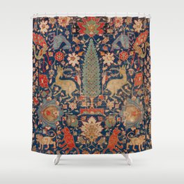17th Century Persian Rug Print with Animals Shower Curtain