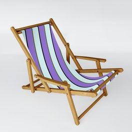[ Thumbnail: Purple, Dark Olive Green, Light Cyan, and Black Colored Lines Pattern Sling Chair ]