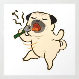 Sing Sing Sing Art Print | Happydogs, Illustration, Fufu, Digital, Sing, Drawing, Dog, Pug, Ballballandfriends, Puppy 