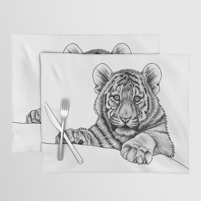 Amur tiger cub - ink illustration Placemat