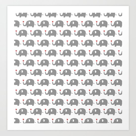 Elephants in love (white) Art Print