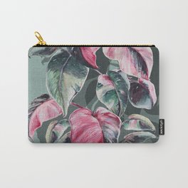 Lush Philodendron Pink Princess & sage green leaves_watercolor vertical garden Carry-All Pouch