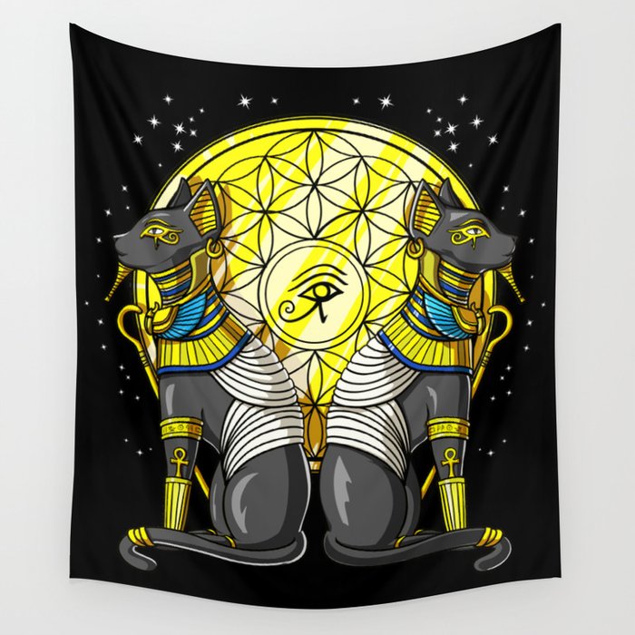 Egyptian Cat Goddess Bastet Sacred Geometry Wall Tapestry by Nikolay Todorov Society6