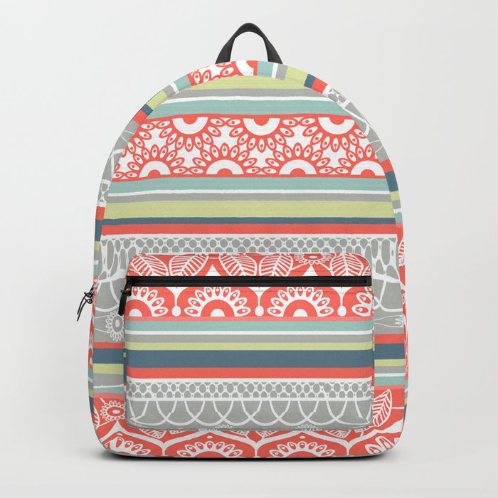 Boho Mandala Coral Striped Pattern Backpack
