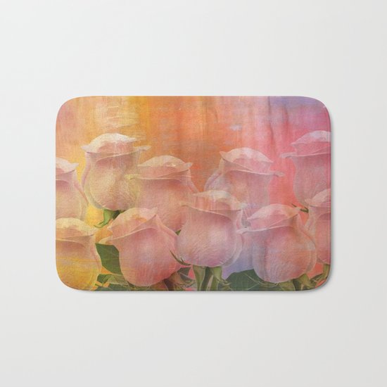 Delicate Painterly Rose Bouquet Bath Mat
