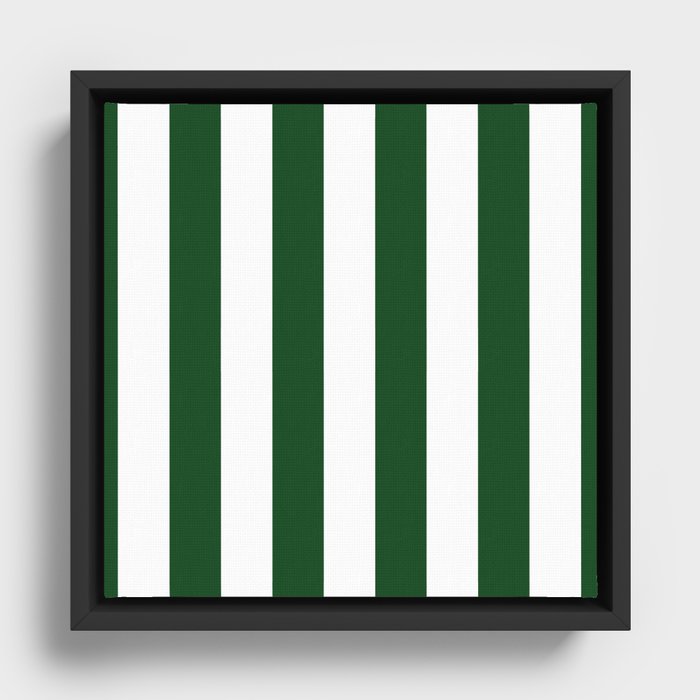 Jumbo Forest Green and White Rustic Vertical Cabana Stripes Framed Canvas