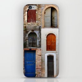 Collection of weathered doors in the old town of Chania, Crete island iPhone Skin