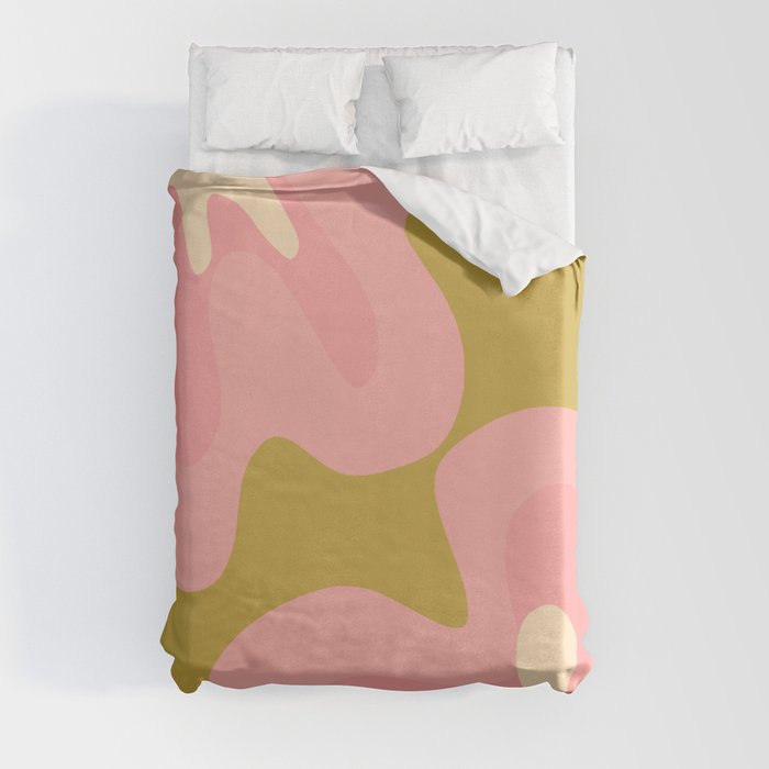 Groovy Flowers Retro Abstract in Pink and Gold Duvet Cover