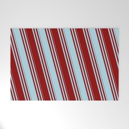 [ Thumbnail: Dark Red & Light Blue Colored Striped Pattern Welcome Mat ]