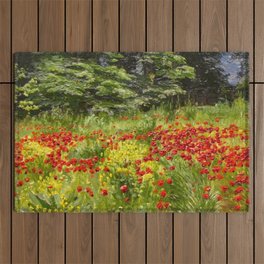 Field with Red Poppies in Bloom floral landscape painting by Christian Zacho Outdoor Rug