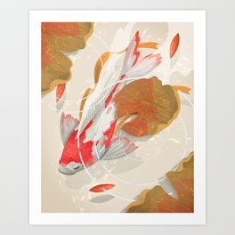 Koi Kannon Art Print | Asia, Watercolour, Painting, Garden, Oriental, Japanese, Nature, Animal, Koi, Aquarium 