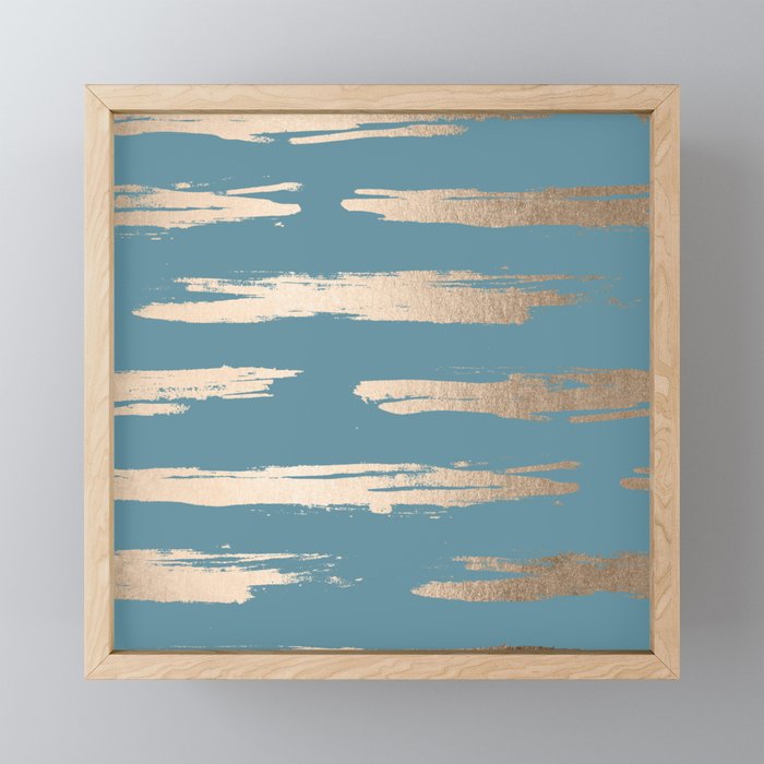 Abstract Painted Stripes Gold Tropical Ocean Blue Framed Mini Art Print