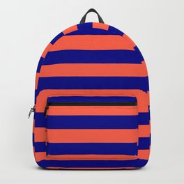 [ Thumbnail: Red and Dark Blue Colored Lines/Stripes Pattern Backpack ]