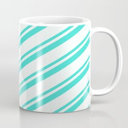[ Thumbnail: Mint Cream and Turquoise Colored Lines Pattern Coffee Mug ]