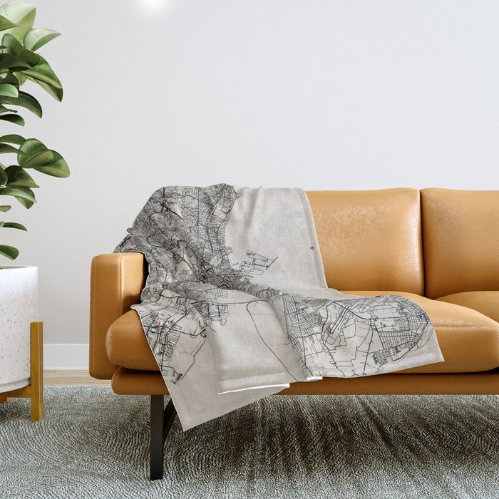 Copenhagen, Denmark - City Map - Black and White Throw Blanket