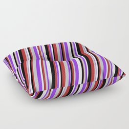 [ Thumbnail: Red, Grey, Purple, White & Black Colored Striped Pattern Floor Pillow ]