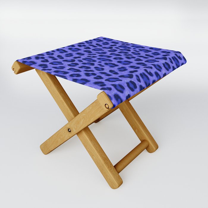Lavender Blue Leopard Animal Print Skin Pattern Folding Stool