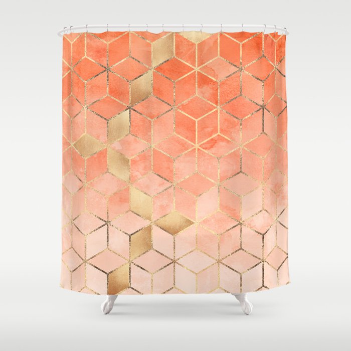 Soft Peach Gradient Cubes Shower Curtain