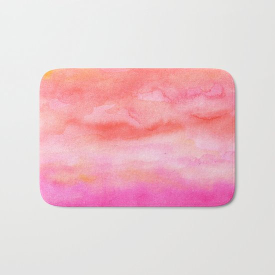 Bright pink orange sunset watercolor hand painted Bath Mat