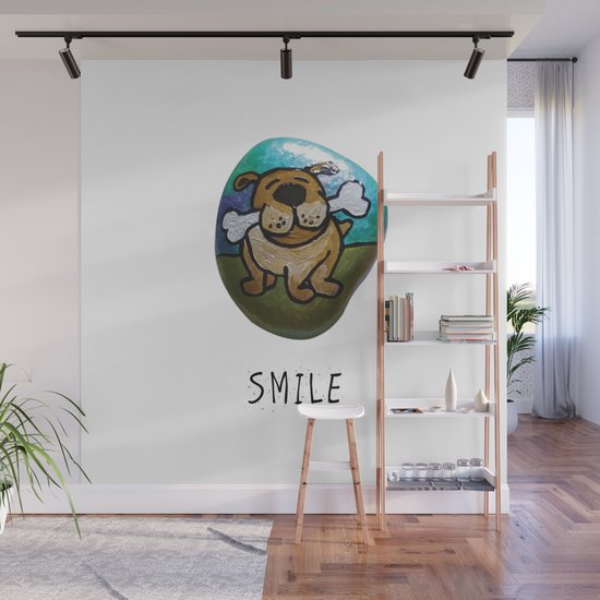 Smile Rock Cute Puppy With Bone Rock Painting By