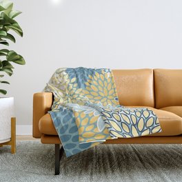 Modern Floral Yellow And Teal  Throw Blanket