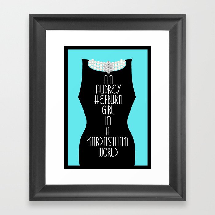 An Audrey Hepburn girl in a Kardashian world (in blue) Framed Art Print