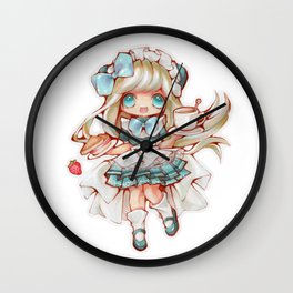 Kawaii Waitress Wall Clock | Pastel, Watercolor, Waitress, Pancake, Kawaii, Strawberry, Doll, Maid, Girly, Breakfast 