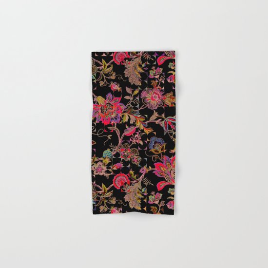 ancient floral on black background Hand & Bath Towel