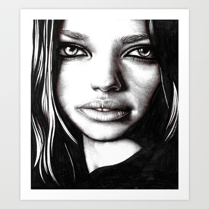 Beauty Model Photorealism Sketch 3 Adriana Lima Art Print