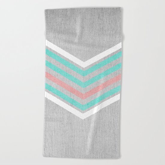 Teal, Pink and White Chevron on Silver Grey Wood Beach Towel