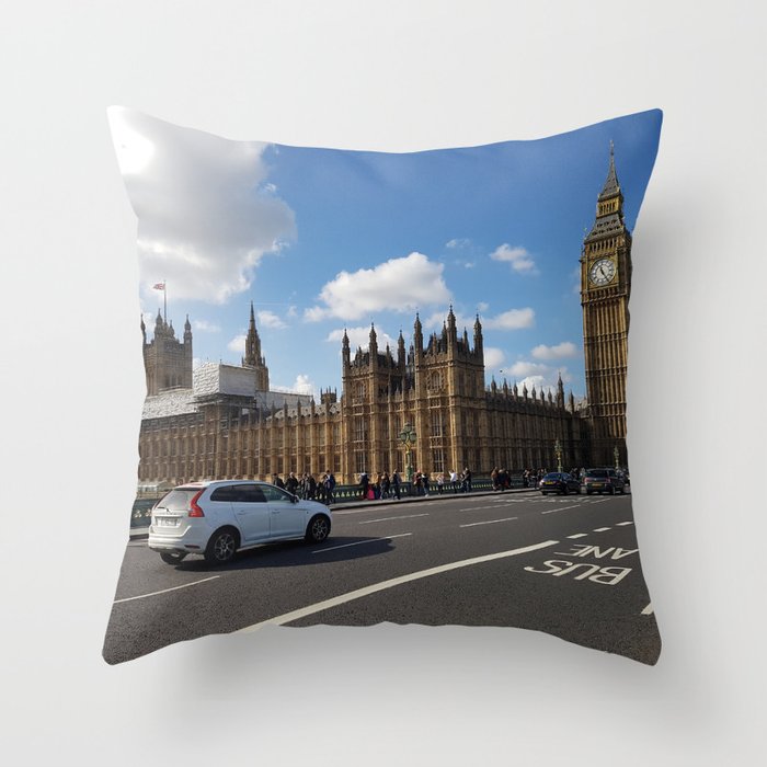 Great Britain Photography - Big Ben By The Road In London Throw Pillow