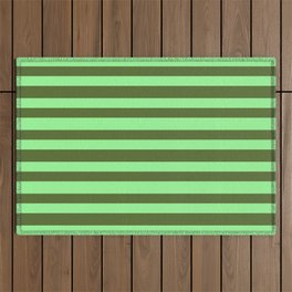 [ Thumbnail: Green and Dark Olive Green Colored Lined Pattern Outdoor Rug ]