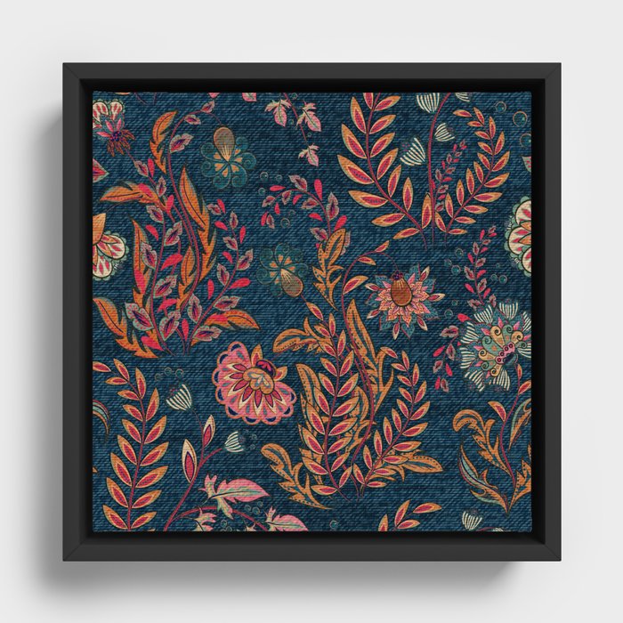 Bandana - Floral - Indigo  Framed Canvas