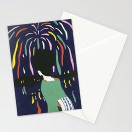Fireworks Woodblock Art by Takehisa Yumeji  Stationery Card