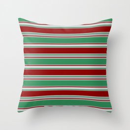 [ Thumbnail: Sea Green, Dark Grey, Dark Red, and Light Grey Colored Lined/Striped Pattern Throw Pillow ]