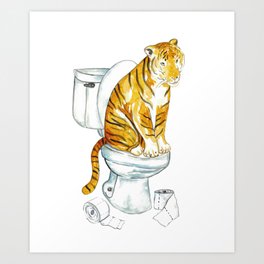 Tiger toilet Painting Wall Poster Watercolor Art Print