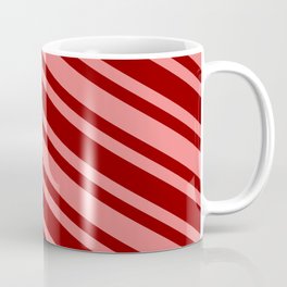 [ Thumbnail: Light Coral and Dark Red Colored Striped/Lined Pattern Coffee Mug ]