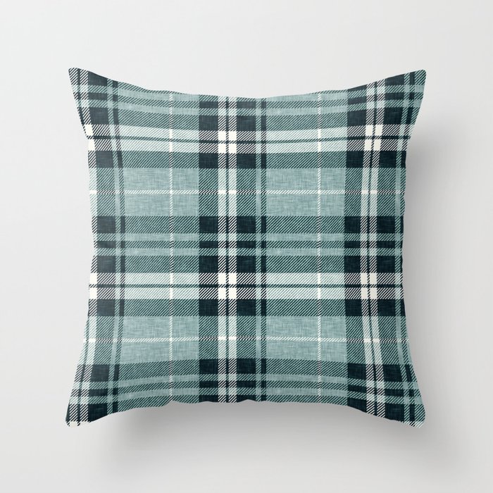 fall plaid dusty blue Throw Pillow by Little Arrow Decor Society6