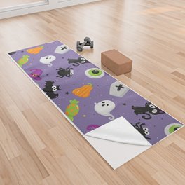 Halloween Seamless Pattern with Funny Spooky on Purple Background Yoga Towel