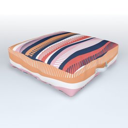 Float in // papaya orange coral cotton candy pink and midnight blue waves Outdoor Floor Cushion