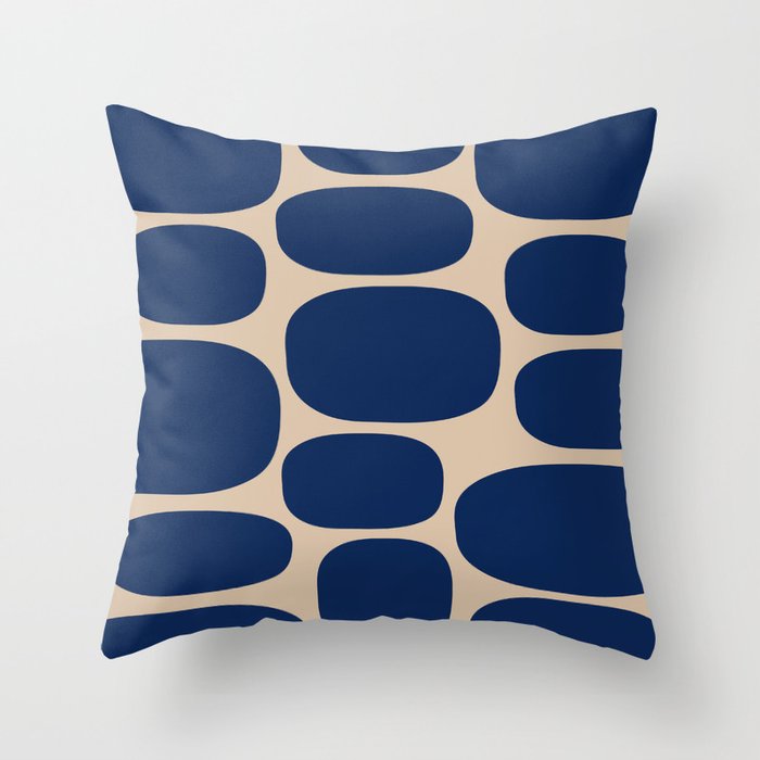 Mid Century Modern Abstract Spots 221 Blue and Beige Throw Pillow