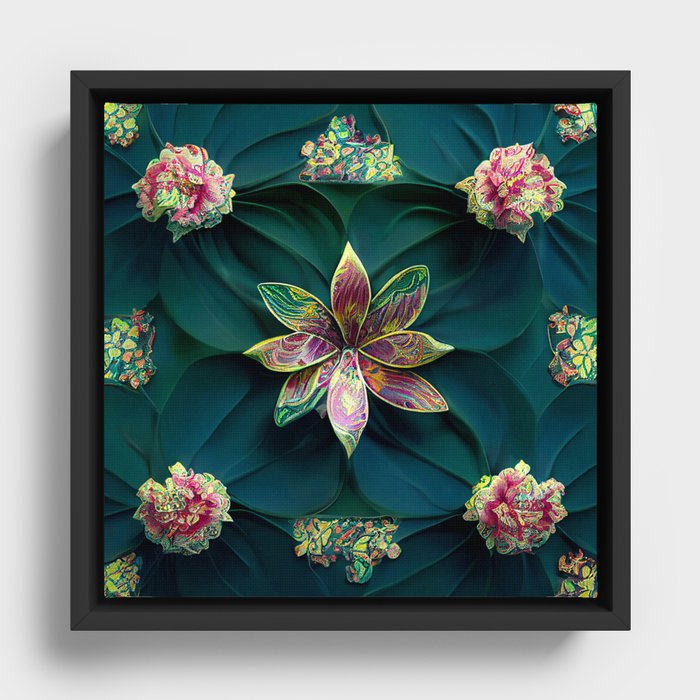 8K Floral Paisley Psychedelic Emerald Pattern 1 Framed Canvas