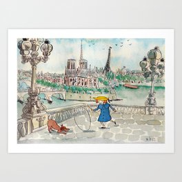 Madeline true watercolor Paris Notre Dame Art Print