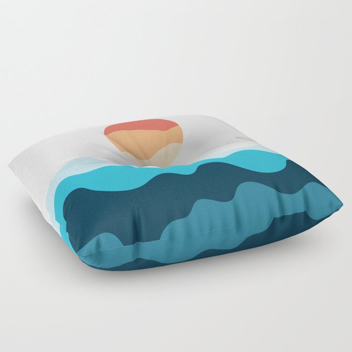 Gentle Rising Sun Over Ocean Waves Minimalist Abstract Nature Art In Modern Contemporary Color Palette Floor Pillow
