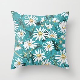 Bluish meadow of daisies Throw Pillow
