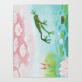 A Frog Jumps Into The Pond Illustration by Julia Doria Poster