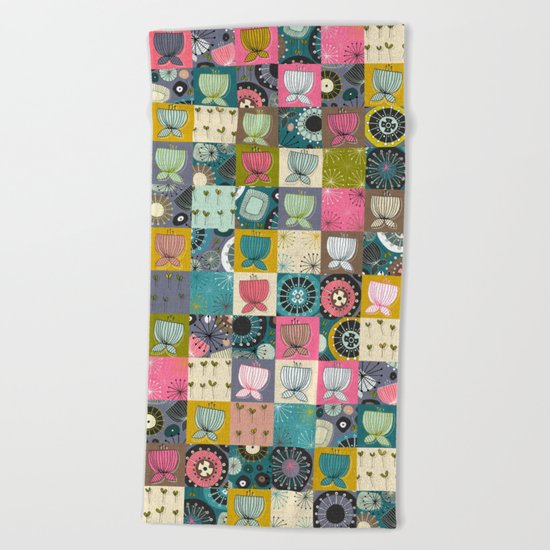 blooms patchwork Beach Towel