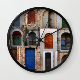 Collection of weathered doors in the old town of Chania, Crete island Wall Clock
