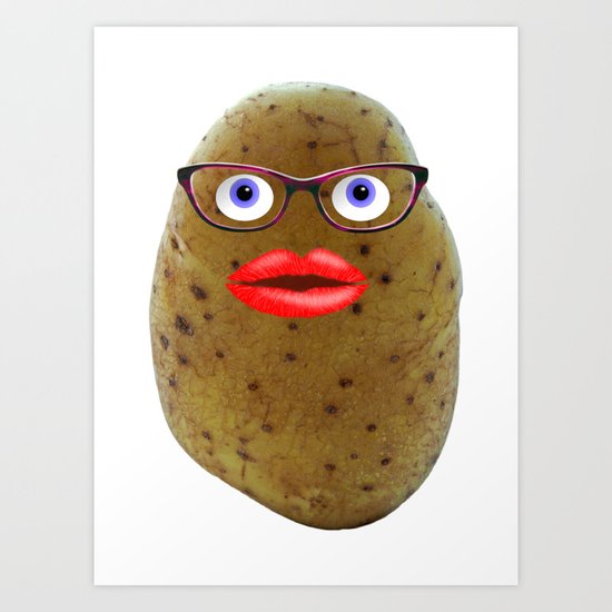 Funny Potato Cute Female Character With Glasses Art Print