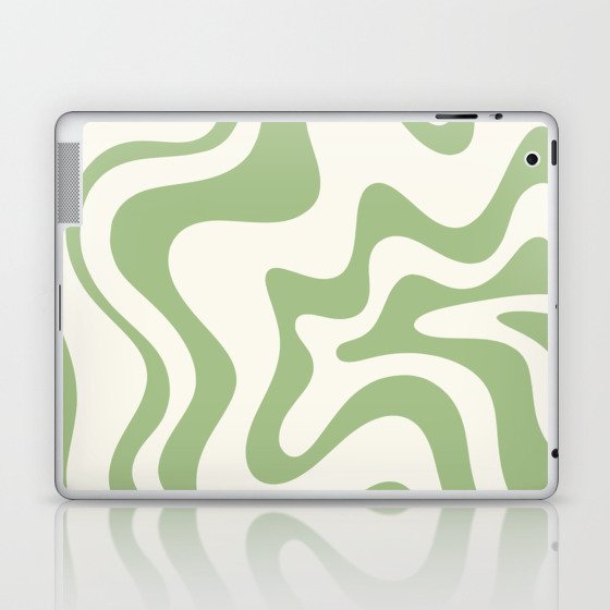 Retro Liquid Swirl Abstract Pattern Light Sage Green and Cream Laptop & iPad Skin